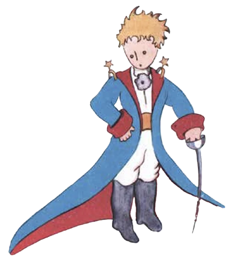 El Principito con su uniforme azul, ilustración original de Antoine de Saint-Exupéry